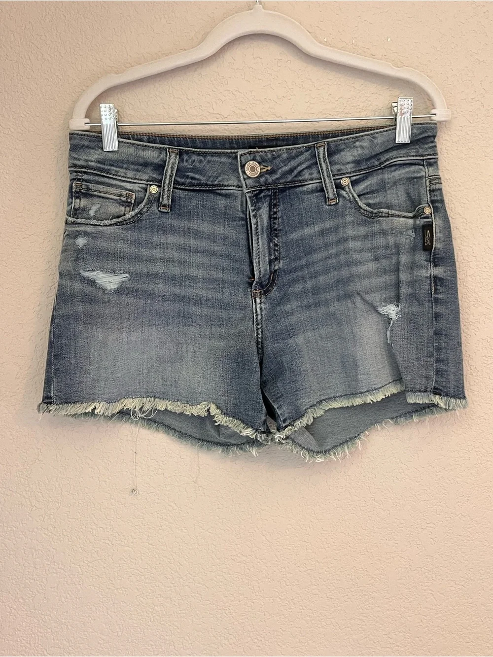 Silver Jeans Light Blue Frayed Denim Shorts